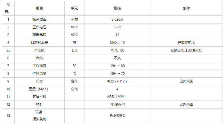 引線蜂鳴器FDK-230120F